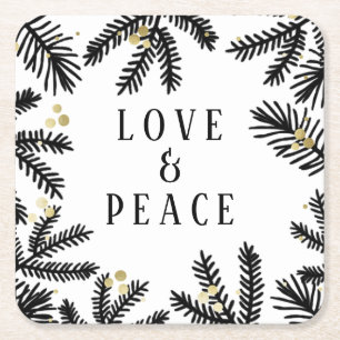 Black & Guld Gräs och Berries Helgdag Underlägg Papper Kvadrat