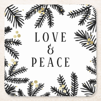 Black & Guld Gräs och Berries Helgdag Underlägg Papper Kvadrat