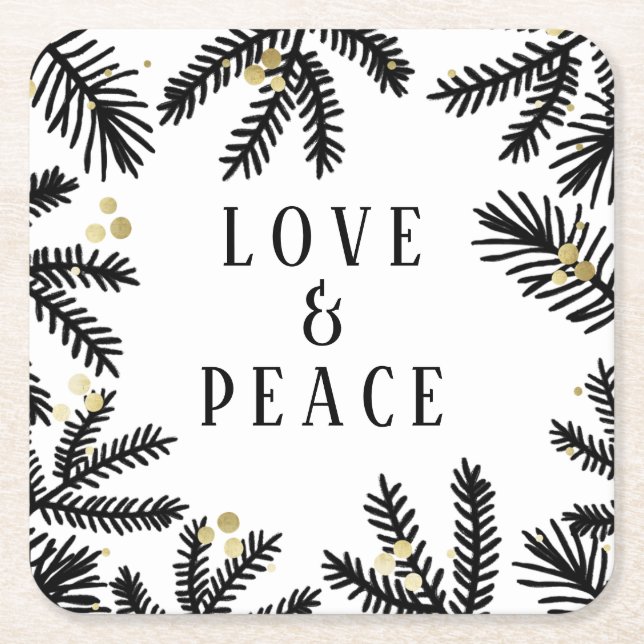 Black & Guld Gräs och Berries Helgdag Underlägg Papper Kvadrat (Framsidan)