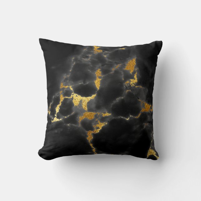 Black Guld Grått Marble Stone Glam Kudde (Framsida)
