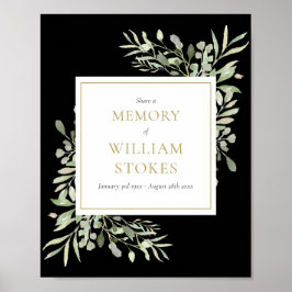 Black Guld Greenery Funeral A Memory Sign Poster