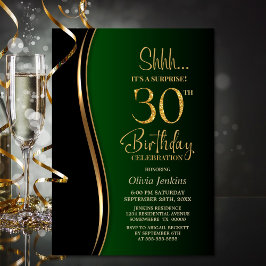 Black Guld Grönt Surprise 30års födelsedag Inbjudningar