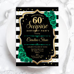 Black Guld Grönt Surprise 60:e födelsedagen Inbjudningar<br><div class="desc">Överraskande 60 Födelsedagsfest inbjudan. Feminsvart,  vit och emerald grönt med faux glitter guld. Innehåller svart och vitt rand,  ro,  skript och konetti. Perfekt för en elegants damdag i firande. Kan vara personlig att visa vilken ålder som helst. Skrivna Zazzle-inbjudningar eller digital utskrivbar mall för omedelbar nedladdning.</div>
