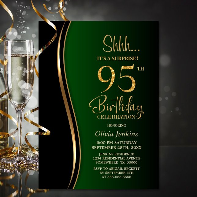 Black Guld Grönt Surprise 95:e födelsedagen Inbjudningar (Skapare uppladdad)