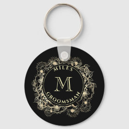 Black Guld Groomsman Monogram Keychain Nyckelring