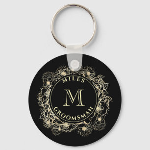 Black Guld Groomsman Monogram Keychain Nyckelring