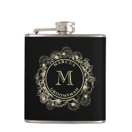 Black Guld Groomsman Monogram-kolv Fickplunta