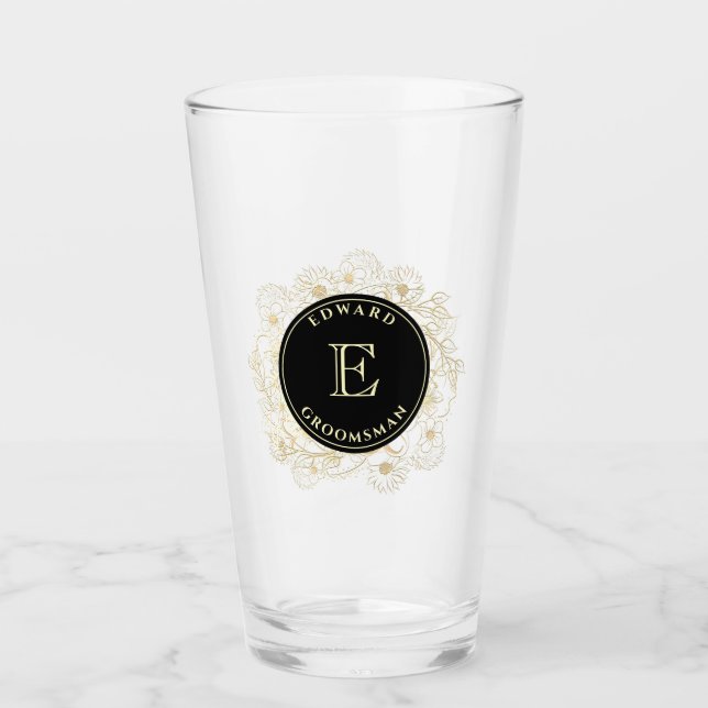 Black Guld Groomsman Pint Glass Gift Glaskopp (Framsida)