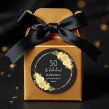 Black Guld & Gult Blommigt 50:e födelsedagen