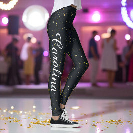 Black Guld Gult Dots Mönster Chic Leggings