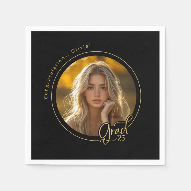 Black Guld Gult Photo Studentfest Pappersservett (Framsidan)