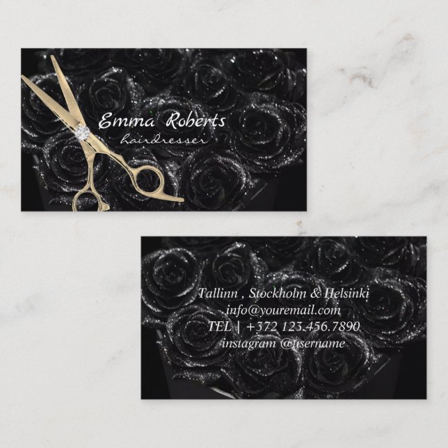 Black Guld Hairdresser Gradient Glitter Modern Visitkort (Fram/baksida)