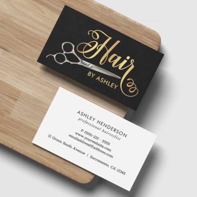 Black & Guld Hairstylist Salon Visitkort (Skapare uppladdad)