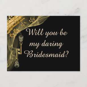 Black & Guld Halloween Skull Nycklar för Bridesmai Vykort