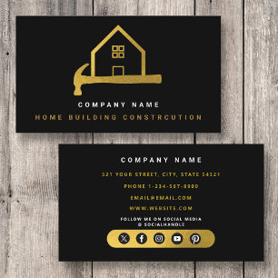 Black Guld Hammer Home Byggnad Construction Visitkort