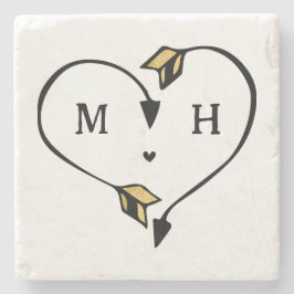 Black & Guld Heart Arrow Romantic Monogram Stenunderlägg