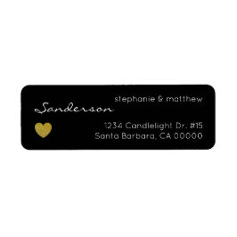 Black Guld Heart Bröllop Returadress Etikett