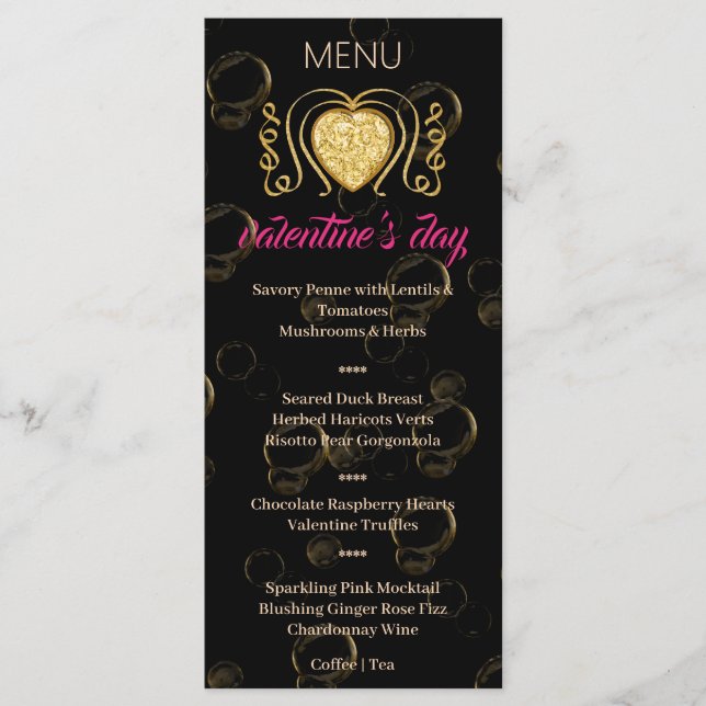 Black & Guld Heart Valentine Day Menu Meny (Framsida)