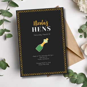 Black Guld Hens Party Champagne-inbjudan Inbjudningar