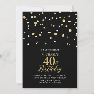 Black & Guld Hexagon Confetti 40:e födelsedagen Pa Inbjudningar