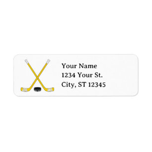 Black & Guld Hockey Sticks and Puck Returadress Etikett