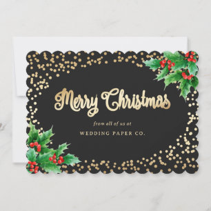 Black Guld Holly Berries Business-julkort Julkort