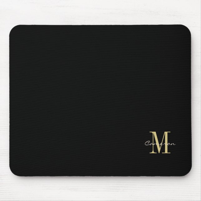 Black Guld Initial och Namn Personlig Gift Musmatta (Framsidan)