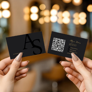 Black Guld Initialer Logotyp Makeup Artist QR-kod Visitkort