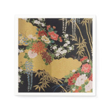 Black Guld Japansk Kimono Blommigt Decoupage Pappe