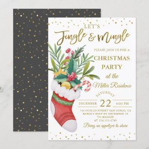 Black Guld jul Blommigt Sock Jingle och Mingle Inbjudningar