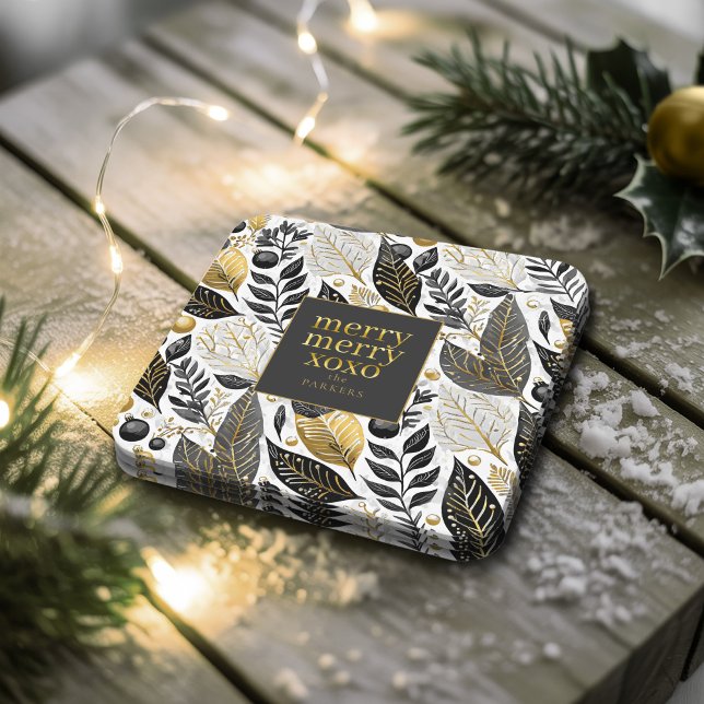 Black Guld jul Merry Mönster#21 ID1009 Underlägg Papper Kvadrat (Skapare uppladdad)