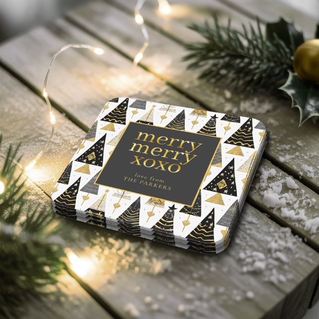 Black Guld jul Merry Mönster#25 ID1009 Underlägg Papper Kvadrat (Skapare uppladdad)