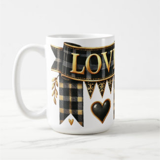BLACK & GULD KÄRLEK BANNER MED HJÄRTA KAFFEMUGG