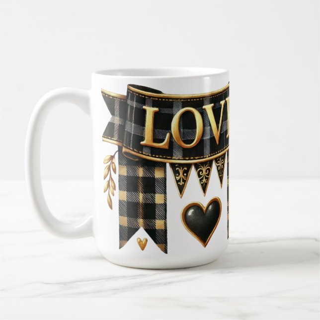 BLACK & GULD KÄRLEK BANNER MED HJÄRTA KAFFEMUGG (Vänster)