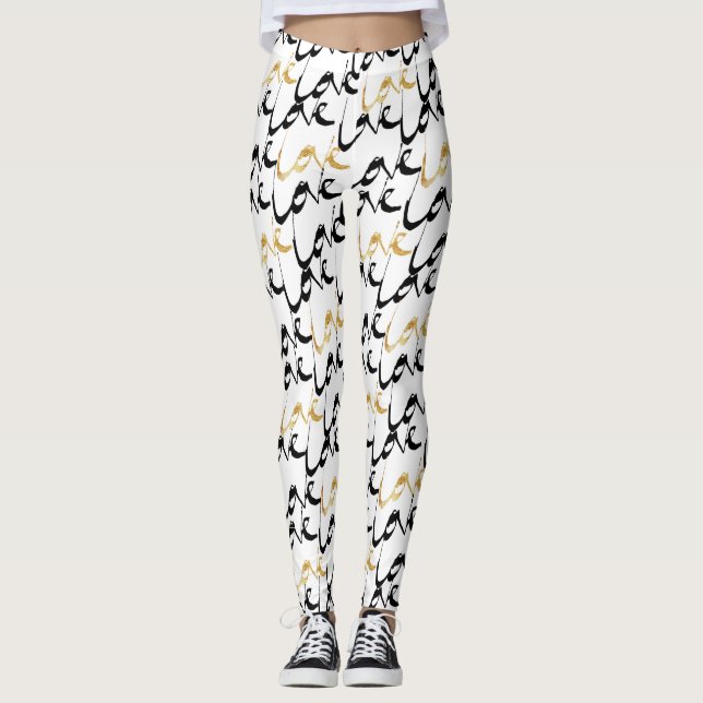 Black & Guld KÄRLEK Kvinnors förband Leggings (Framsida)