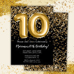 Black Guld Kids Girl 10:e Födelsedagsfesten Inbjudningar<br><div class="desc">Elegant svart och guld 10:e födelsedagsfest inbjudan för en 10-årig flicka med skrivmanus och ballonger för roligt av elegant.</div>