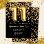 Black Guld Kids Girl 11:e Födelsedagsfesten Inbjudningar<br><div class="desc">Elegant svart och guld 11:e födelsedagsfest inbjudan för en 11-årig flicka med elegant skript som skriver guld typsnitt och fotnotsballonger för roligt.</div>