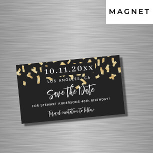 Black guld konetti-födelsedagen spara datum magnet