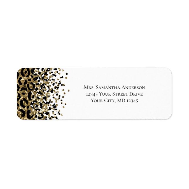 Black Guld Leopard Print Glitter Returadress Returadress Etikett (Framsidan)