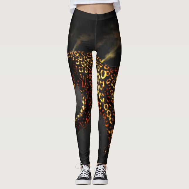 Black Guld Leopard Print Leggings & Yoga Byxor (Framsida)