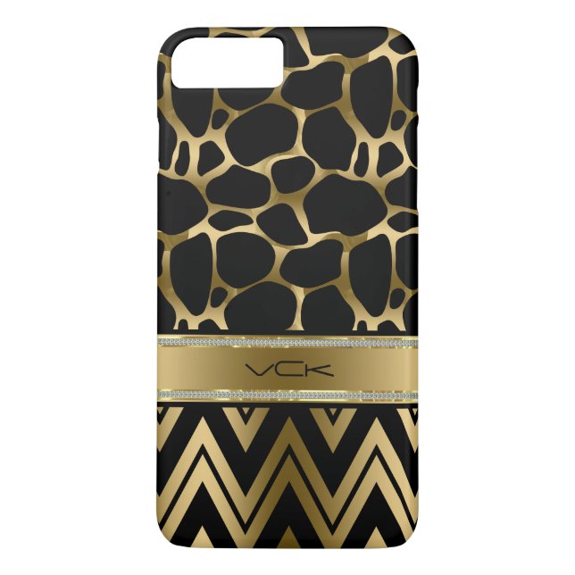 Black & Guld Leopard Print & Zigzag Chevron Case-Mate iPhone Skal (Baksida)