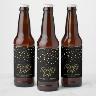 Black & Guld Lettering 21:a födelsedag Party Beer  Ölflaska Etikett