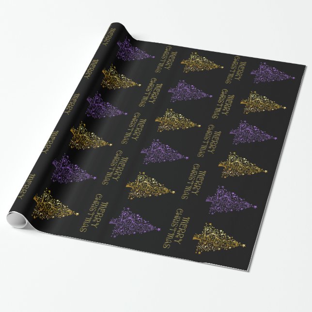 Black Guld Lila Elegant Chic  Julgran Star Presentpapper (Utrullad)