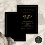 Black Guld Line Gräns Bröllop Evening Party Inbjudningar<br><div class="desc">Enkelt Svarta och Guld-linjen Gräns Bröllop Evening Party. Helt anpassade. Tillgänglig digitalt och utskriven. Du kan enkelt anpassa texten till dina detaljer och ändra färg för typografi och bakgrund på varje sida genom att ändra ytterligare alternativ.</div>