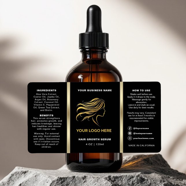 Black & Guld Logotyp Hair Oil Dropper Flaska Fraktsedel (Skapare uppladdad)