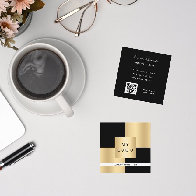 Black guld logotyp, modern elegant QR-kod Fyrkantigt Visitkort (Skapare uppladdad)