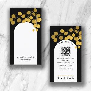 Black & Guld Löv Modern Arch QR-kod Visitkort