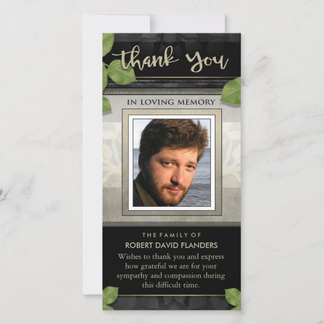 Black Guld Löv Photo Anpassningsbar - tack för dit Kort (Framsida)