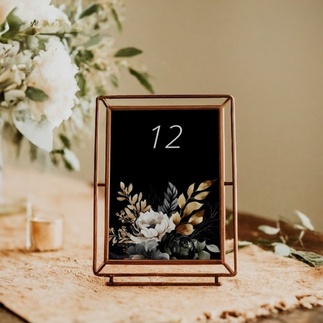 Black Guld Luxe Blommigt Bröllop Bord-kort Bordsnummer (Skapare uppladdad)