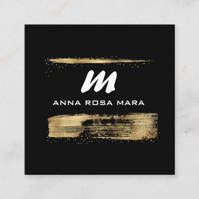 *~* Black Guld Luxe QR AP65 Guld Glitter Fyrkantigt Visitkort (Framsida)